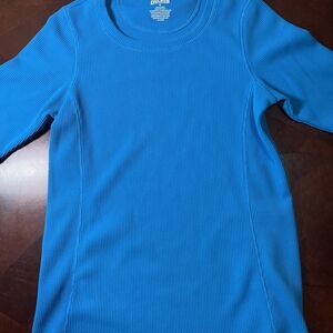 Duluth Trading Co Womens Shirt Small Waffle Knit Short Sleeve Teal Blue Top